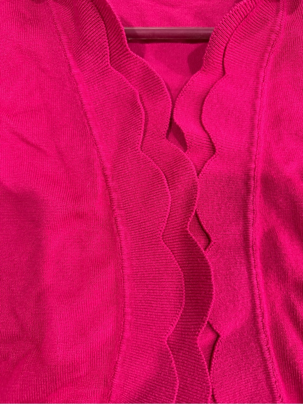 Women’s Scallop-Trim Crewneck Sweater/Shrug- Hot Pink